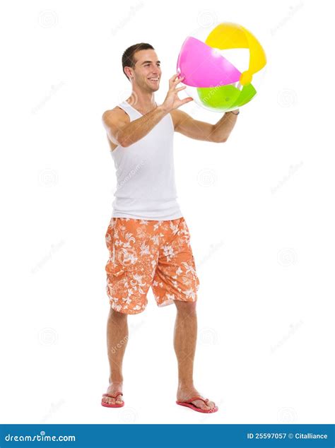 Resting On Vacation Man Playing With Beach Ball Stock Image Image