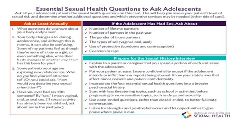 essential sexual health questions to ask adolescents national prevention information network