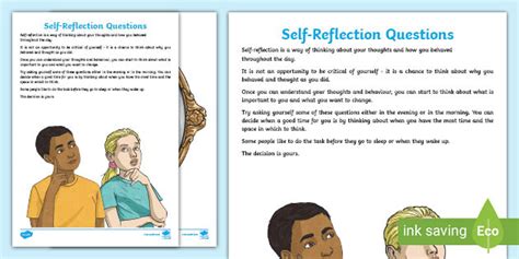 Self Reflection Questions Worksheet Teacher Made
