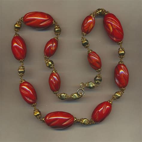 Vintage Mega Red Carved Bakelite Bead Necklace From Greatvintagestuff