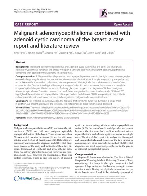 Pdf Malignant Adenomyoepithelioma Combined With Adenoid Cystic