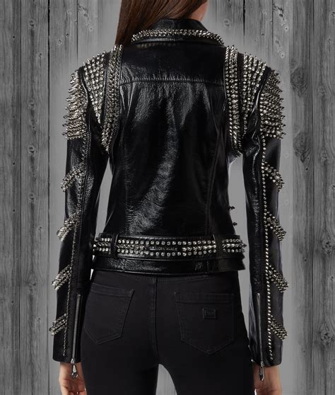 Black Studded Leather Jacket For Women Spiked Leather Jacket Stylish