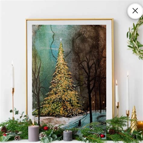 Christmas Tree Painting Original Holiday Wall Art Xmas Tree Etsy