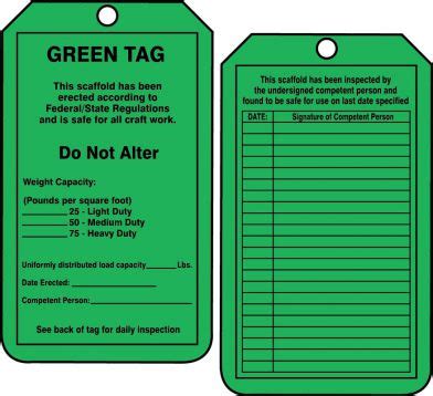 Check spelling or type a new query. Green Tag Scaffold Status Safety Tag TRS209