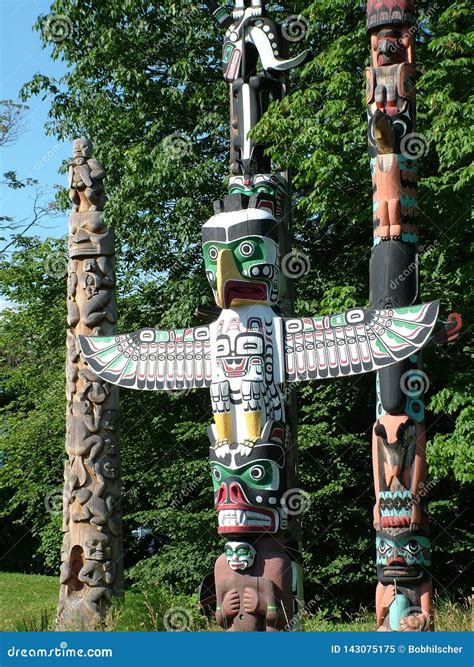 Totem Poles At Brockton Point In Stanley Park In Vancouver Editorial