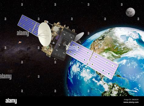 Geosynchronous Satellite Orbiting Earth 3d Rendering Stock Photo Alamy