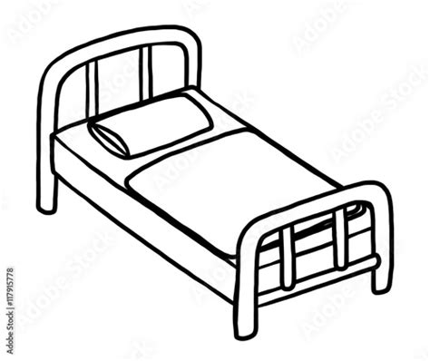 Single Bed Cartoon Vector And Illustration Black And White Hand
