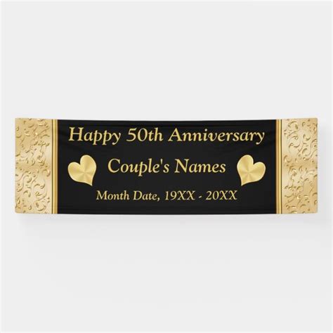 Personalized 50th Anniversary Banner Black Gold Banner