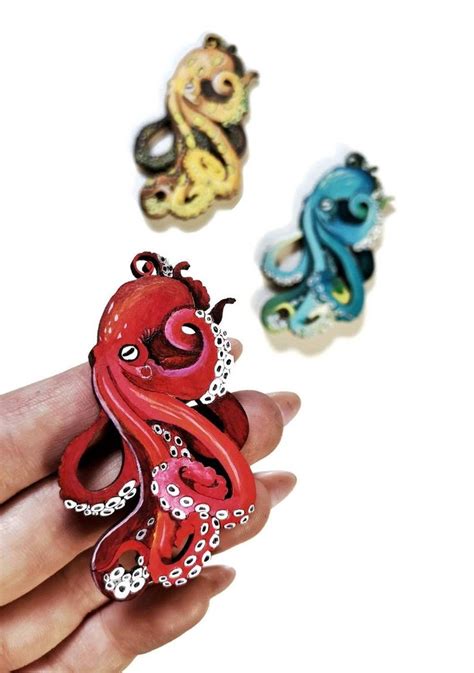 Wooden Red Octopus Pin Octopus Pin Sea Lovers Gift Sea Etsy In Red Octopus