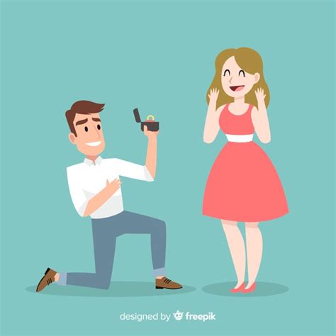 Lovely Marriage Proposal With Cartoon Style Vector Free Download