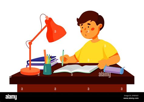 Boy Doing Homework Colorful Flat Design Style Illustration With