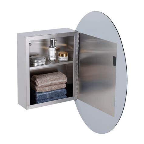 Medicine Cabinet Brushed Stainless Oval Mirror Wall Mount
