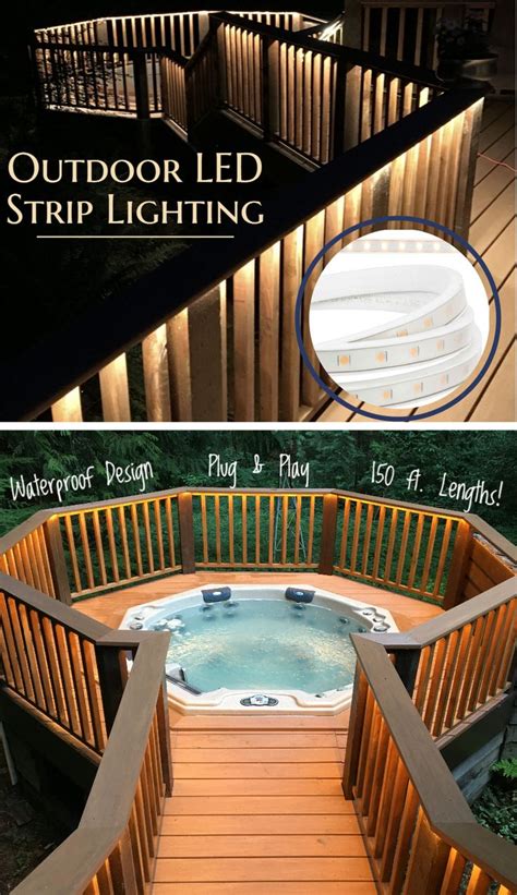 An Outdoor Hot Tub With Stairs And Lights