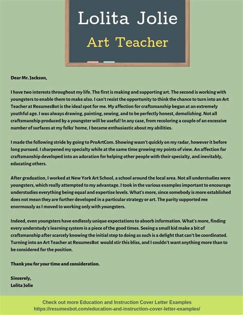 The salutation helps set that tone. Art Teacher Cover Letter Samples & Templates [PDF+Word ...