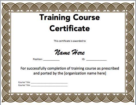 Training Certificate Template Microsoft Word Templates