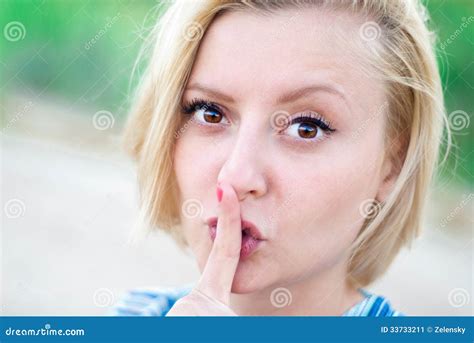 The Girl With Her Finger To Her Mouth Stock Image Image Of Facial Finger 33733211