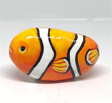 Clown Fish Painted Rocks Coastal Art For Room Decor Unique Etsy