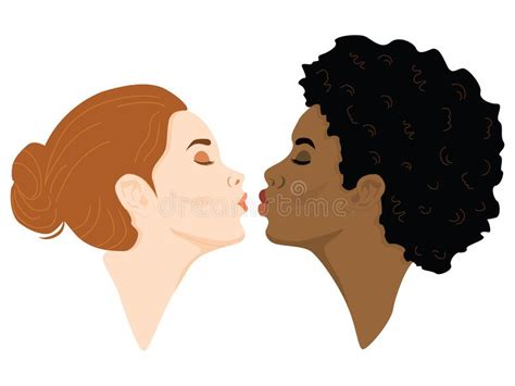 Female Lesbian Interracial Couple Kissing Illustration Stock Vector Illustration Of Kiss