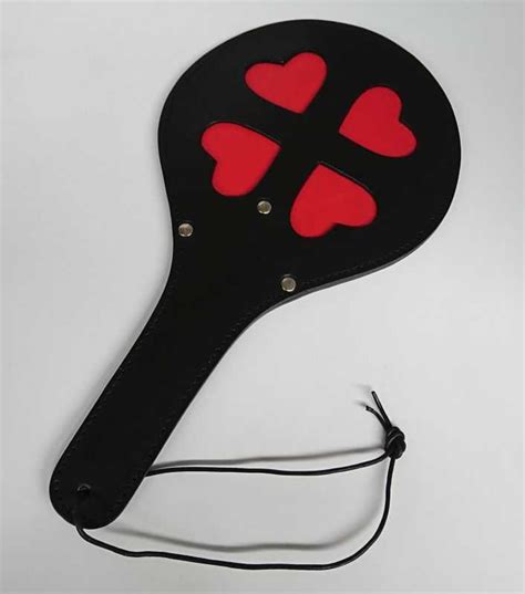 Leather Spanking Paddle With Red Hearts Bdsm Impact Sex Toy