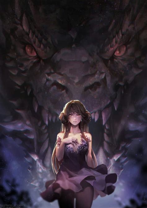 Anime Girl Dragon Emotion Dark Colorful