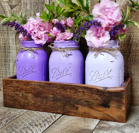 Items Similar To 3 Distressed Mason Jar Vases With Reclaimed Wood Box