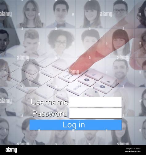 New Account Registration Concept Login Box People Faces And Hand On