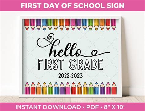 Hello First Grade Back To School Pencil Sign For 2022 2023 Etsy