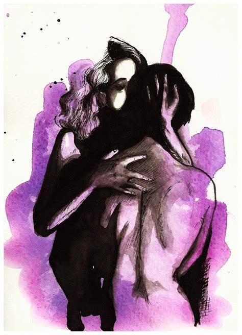 Lovers Embrace Ink And Watercolor Illustration By Talulachristian