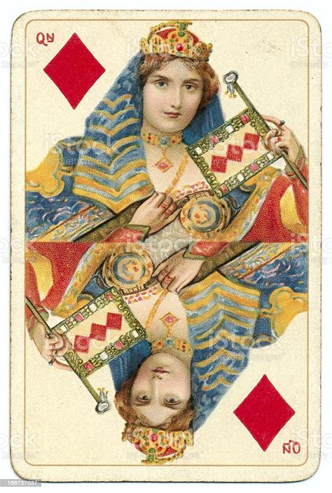In french playing cards, the usual rank of a queen is between the king and the jack. Queen Of Diamonds Dondorf Shakespeare Antique Playing Card Stock Photo - Download Image Now - iStock
