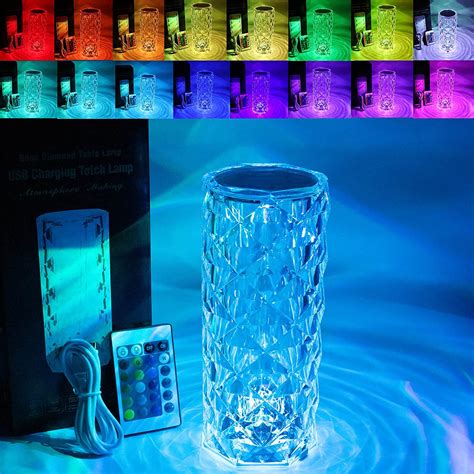 Gimurm Touch Table Lamp Crystal Led Night Light 16 Colors Rechargeable