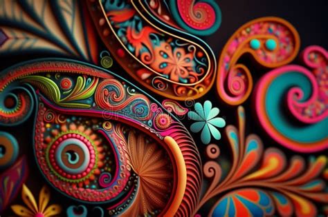 Hippie Paisley Pattern In Rainbow Colors Stock Illustration