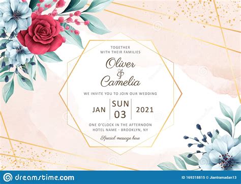 Elegant Horizontal Wedding Invitation Card Template With Beautiful