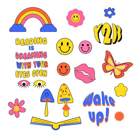 Collection Of Cool Trendy Stickers Vector Design Hippie Retro Style