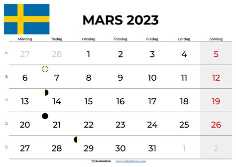 Kalender 2023 Mars Sverige Med Veckonummer