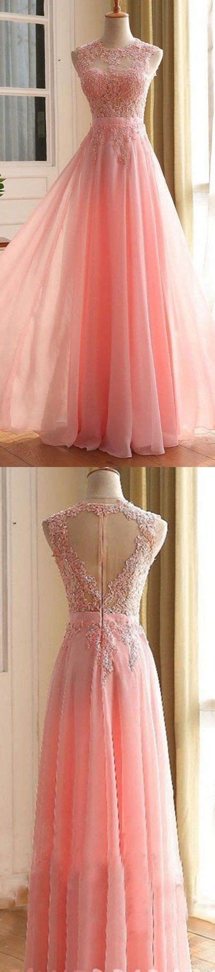 Elegant Pink Appliques Lace Floor Length Tulle Prom Dress Long Evening