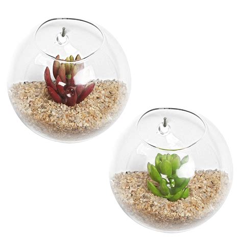 Set Of 2 Wall Mounted Clear Glass Terrariums Air Plant Globes Hanging Candle Display Bowl