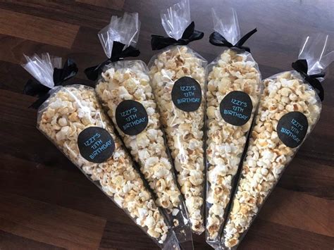 Sleepover Popcorn Cones With A Personalised Sticker On Each Cone You