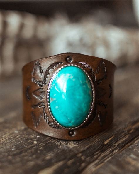 Leather Turquoise Cuff Southwest Leather Bracelet Native American