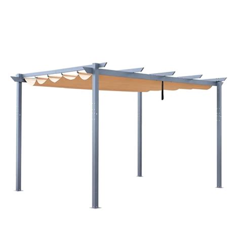 13 X 10 Ft Sand Color Aluminum Outdoor Retractable Canopy Pergola By