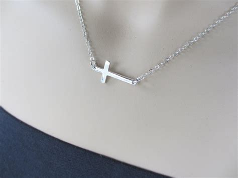 Sideways Cross Necklace Sterling Silver Cross Necklace