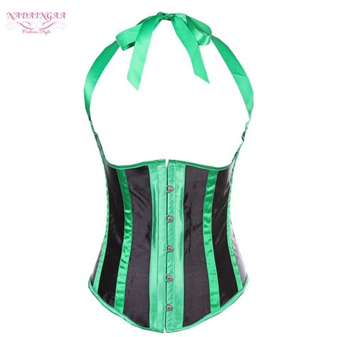 Sexy Stripe Underbust Corset Waist Cincher Bodylift Bustier Halter Neck Straps Bodyshaper