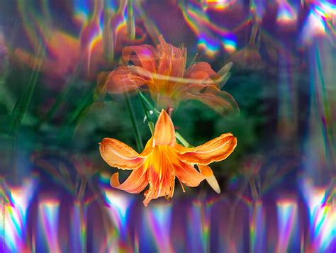 Surreal Orange Wild Lily With Reflections And Rainbow Flares Del