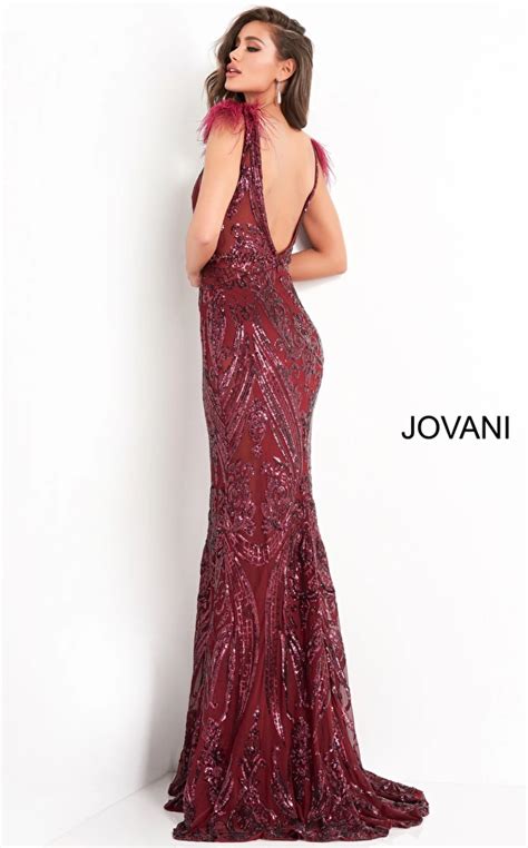 Jovani 3180 Black Sequin Embellished Feather Dress