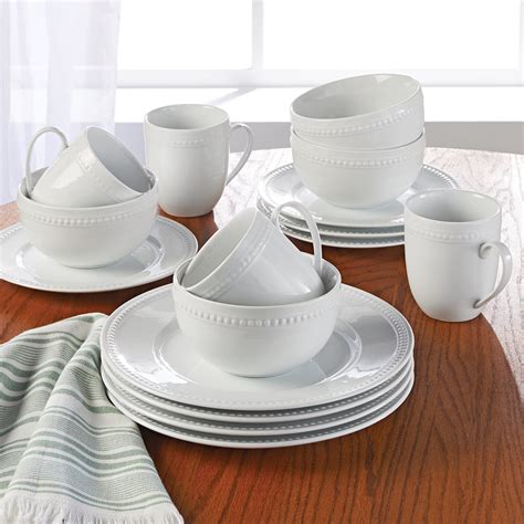 Better Homes And Gardens 16 Piece Sophia Beaded Dinnerware Set White