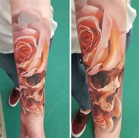 Rose With Skull Sleeve Tattoo 100 Meaningful Rose Tattoo Designs