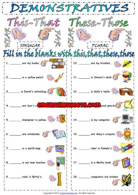 Demonstrative Pronouns Esl Exercise Worksheet