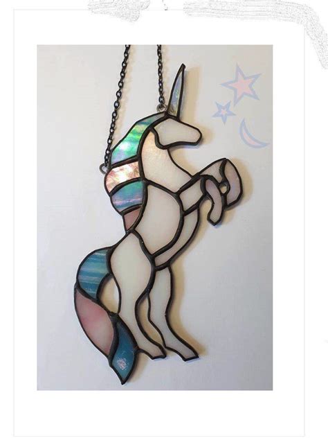 Unicorn Stained Glass Suncatcher Fantasy Pastel Iridescent Mobile Hanger Ornament Tarot Wicca