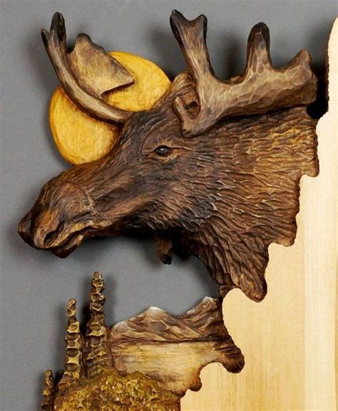 Anniversary T Moose Carved On Wood Wood Carving For Cabin Etsy