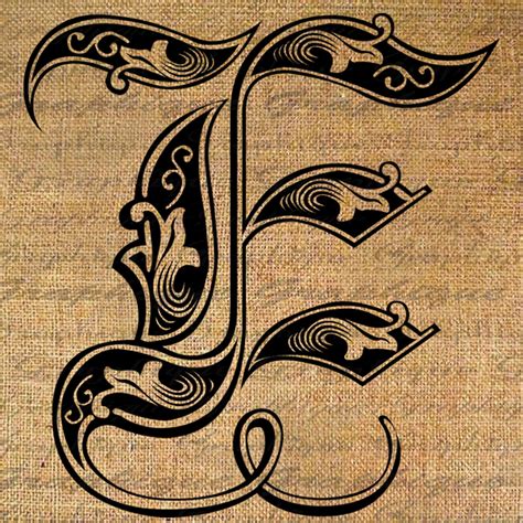 Letter Initial E Monogram Old Engraving Style Type By Graphique