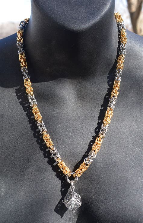 Byzantine Weave Chainmail Necklace With Square Latch Chainmail